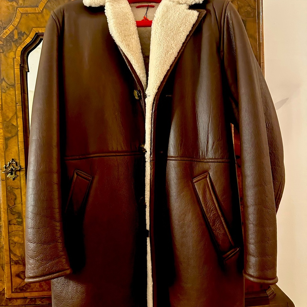 Men’s Shearling Brown leather 1/4 Quarter Coat - New Made in Italy Size 50 / 40